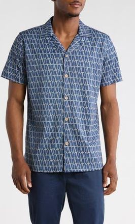 T.R. Premium Modern Fit Textured Camp Shirt in Blue at Nordstrom Rack, Size Xx-Large