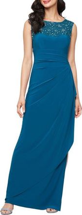 Alex Evenings Embellished Side Ruched Jersey Gown in Mallard at Nordstrom, Size 16P