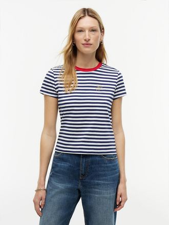 Tommy Hilfiger Womens Script Monogram Striped T-Shirt - Preppy Navy - XXL
