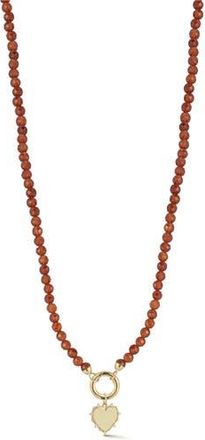 Ember Fine Jewelry 14K Yellow Gold Diamond Heart Charm Beaded Necklace in Gold/red at Nordstrom Rack