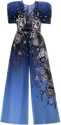 Saiid Kobeisy Gradient Printed Tulle Jumpsuit With Beading