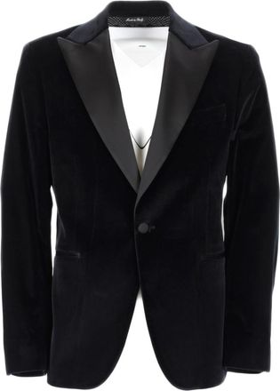Brian Dales Single-Breasted Cotton Blend Blazer with Satin Peak Lapel