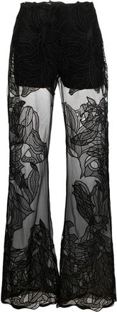 Alberta Ferretti embroidered-lace sheer trousers - women - Polyester/Silk - 40 - Black