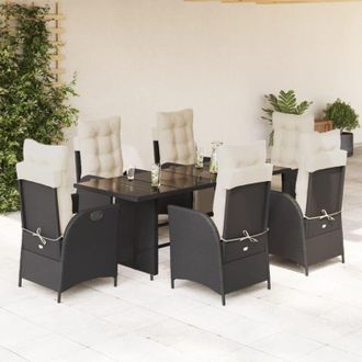 vidaXL Set De Comedor De Jard&iacute;n 7 Pzas Y Cojines Rat&aacute;n Sint&eacute;tico Negro Vidaxl