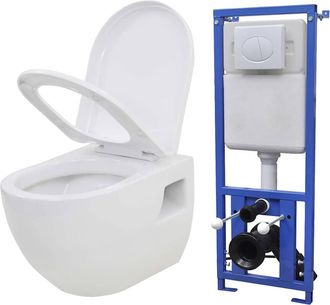 vidaXL Vidaxl - Inodoro Suspendido De Pared Con Cisterna Oculta Cer&aacute;mica Blanco