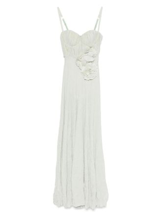 Elisabetta Franchi Lurex avondjurk met geborduurde bloemen - Groen