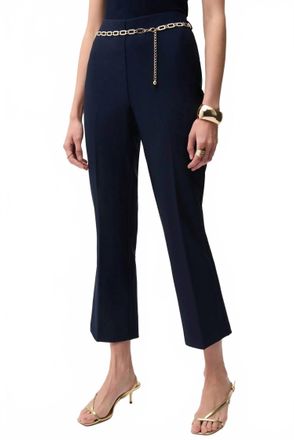 Joseph Ribkoff Chain Belt Pull-On Crop Flare Pants In Midnight Blue