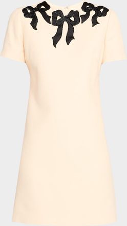 Valentino Garavani Embroidered Bow Satin Crepe Mini Dress