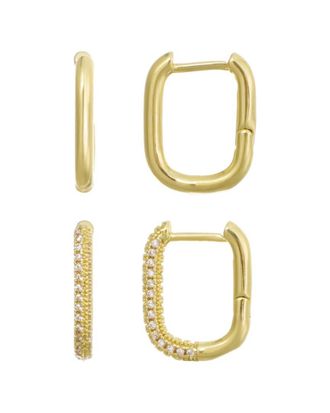 Adornia Adornia 2Pc 14K Plated Cz Rectangle Huggie Earring Set