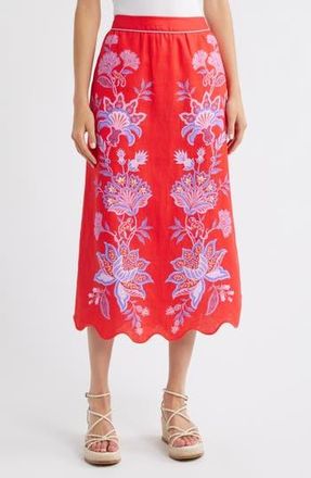 Farm Rio Porcelain Garden Floral Linen Maxi Skirt in Red at Nordstrom Rack, Size Xx-Small