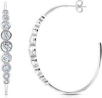 Crislu Cubic Zirconia Bezel Hoop Earrings in Platinum at Nordstrom