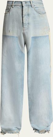 Amiri Mens Light-Wash Denim Carpenter Jeans with Bone Appliques