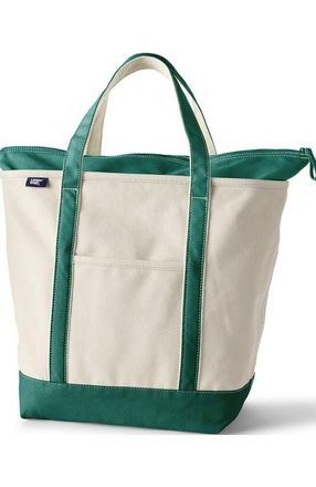 Lands End Zip Top Canvas Tote Bag in Natural/bright Spruce at Nordstrom, Size X-Large