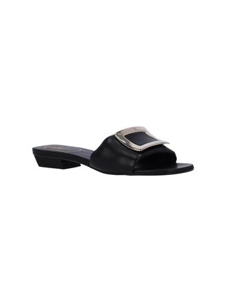 Roger Vivier Womens Leather Mule With Metal Buckle Sandal Black Lamb