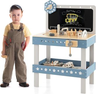 Costway Banco De Trabajo Con Herramientas Para Ni&ntilde;os, Herramientas Juguete De Madera, 61 Piezas De Partes, Juguete De Construcci&oacute;n, Regalo Educativo Para Ni&ntilde;o