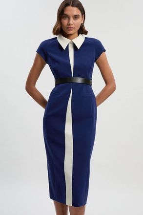 Karen Millen Contrast Collar Tailored Midi Dress in Navy at Nordstrom, Size 10