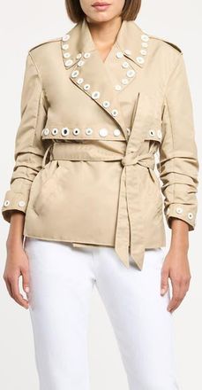 Cinq &agrave; Sept Crochet Mirrors Belted Jacket in Khaki/Ivory at Nordstrom, Size Xx-Small