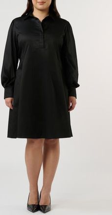 Estelle Asher Long Sleeve Cotton Shirtdress in Black at Nordstrom, Size 16W