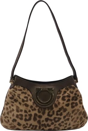 Ferragamo Ferragamo Gancini Leopard-Print Shoulder Bag in Brown Pony Hair