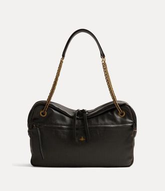 Vivienne Westwood Dolce Large Shoulder Bag Laser Line Leather Black-beige