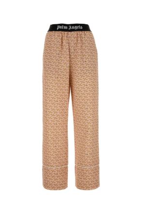 Palm Angels Printed Linen Blend Wide Leg Pant
