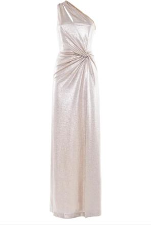 Nenette One-shoulder Lam&eacute; Gown - Dames - Avondkleed - Beige - XL - Polyester - Kleedjes