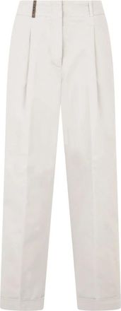 PESERICO Broek met wijde pijpen en plooien - Dames - Wijde Broeken - Wit - S - Katoen - Broeken