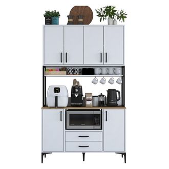 Dmora Credenza Mairago, Aparador 2 Cajones, 5 Estantes, Puertas Abatibles, Correderas, 120x38x199h Cm Blanco