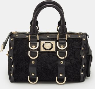 Versace Black Satin And Leather Plisse Snap Out Of It Satchel