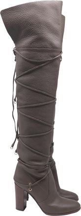 Sergio Rossi Wrap Around Thigh-High Boots in Grey Leather