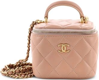 Chanel Classic Top Handle Vanity Case with Chain Quilted Lambskin Mini crossbody bag - Toni neutri