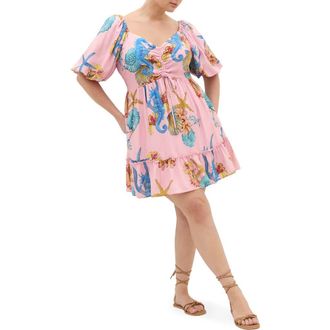 City Chic Giselle Seahorse Print Minidress at Nordstrom, Size Xxxs