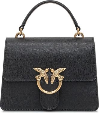 Pinko Zwarte leren handtas met Love Birds - Dames - Handtassen - Zwart - ONE Size - Tassen