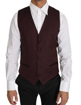 Dolce & Gabbana Purple Pattern Wool Silk Waistcoat Mens Vest