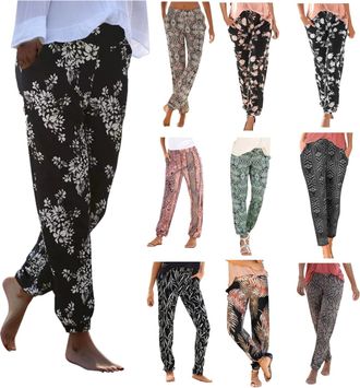 Generic Harem Pants Women, Plus Size Capri, Boho Patterned High Waist Hippie Pants, Loose, Yoga, Casual Summer Beach Trousers with Pockets, Linen Trousers Wom