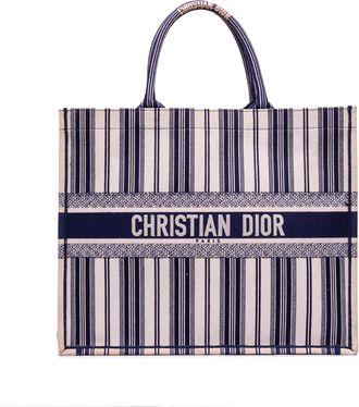 Dior Pre-owned Womens Large Canvas Striped Book Tote - White Textile - One Size