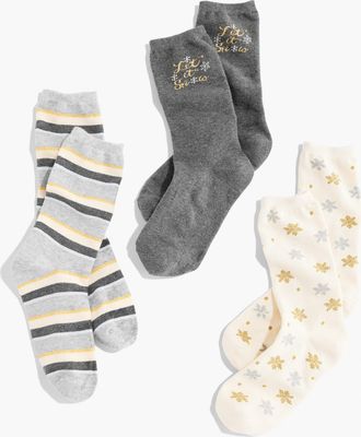 Talbots Metallic Snowflake Socks 3-Pack Gift Set - Ivory - 001 Talbots
