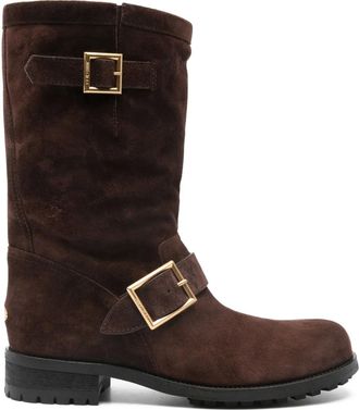 Jimmy Choo London buckle biker suede boots - women - Calf Suede/Calf Leather/Rubber - 38 - Brown