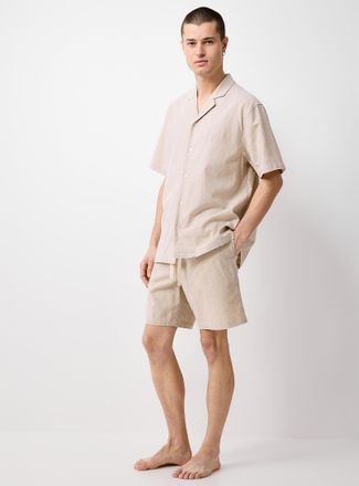 Le 31 Mens Solid lightweight linen pyjama short
