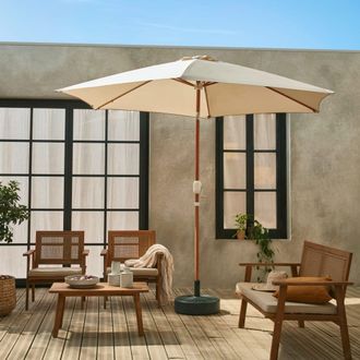 Sweeek Parasol rectangular poste efecto madera, 3x3m, arena