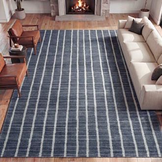 Jonathan Y Designs Orton Distressed Ticking Stripe Non-Slip Machine-Washable Rug in Navy/cream at Nordstrom, Size 3Ft 0In X 5Ft 0In