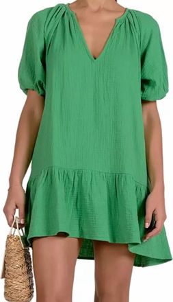 Elan V Neck Tunic Short Mini Dress In Kelly Green