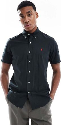 Polo Ralph Lauren Icon - Camicia custom fit nera in popeline a maniche corte con logo-Nero