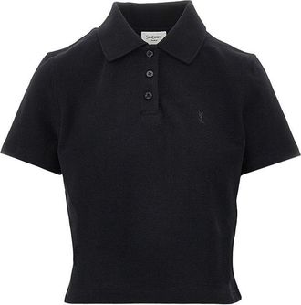 Saint Laurent Cassandre embroidery cropped polo shirt Woman XS