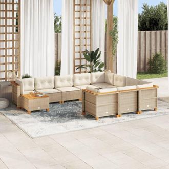 vidaXL Set De Sof&aacute;s De Jard&iacute;n 11pzas Con Cojines Rat&aacute;n Sint&eacute;tico Beige Vidaxl