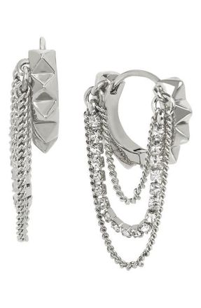 AllSaints Muiltchain Huggie Hoop Earrings in Rhodium at Nordstrom