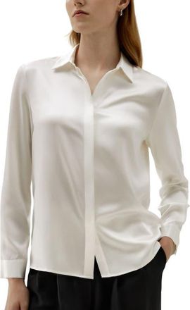 LilySilk Womens Basic Concealed Placket Silk Shirt in Natural White at Nordstrom, Size X-Large