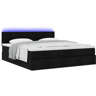 vidaXL Estructura De Cama Otomana Con Colchones Tela Negra 200x200cm Vidaxl