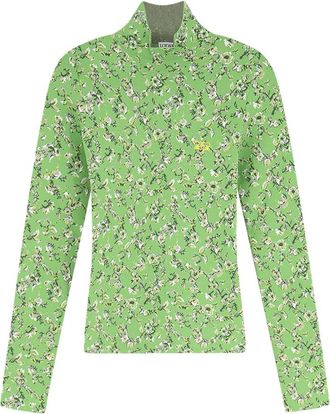 Loewe Viscose Blend Top met Bloemenmotief - Dames - Longsleeves - Groen - XS - Polyester - Tops