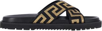Versace Cross-strap Slip-On Sandals with Gold Greca Motif